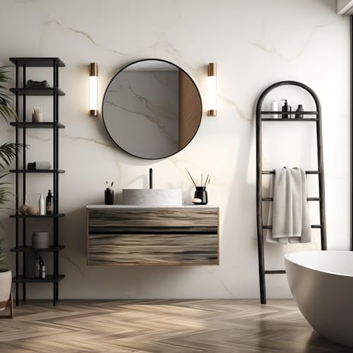 G-LEAF 30 Inch Black Round Bathroom Mirror