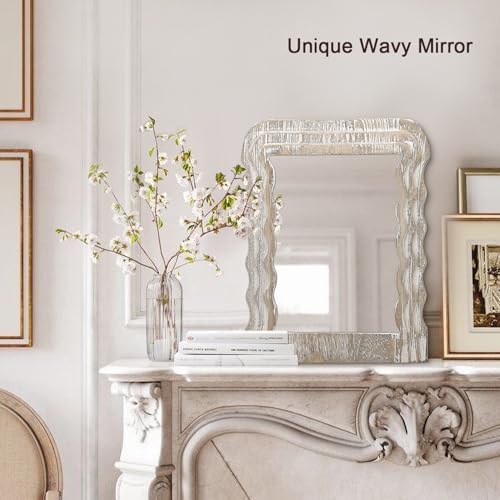Wave Shape Irregular Wood Frame Wall Mirror