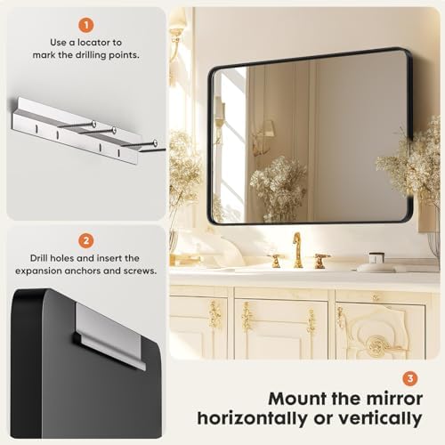 GlasFlength 40 X 30 Inch Black Farmhouse Wall Mirror