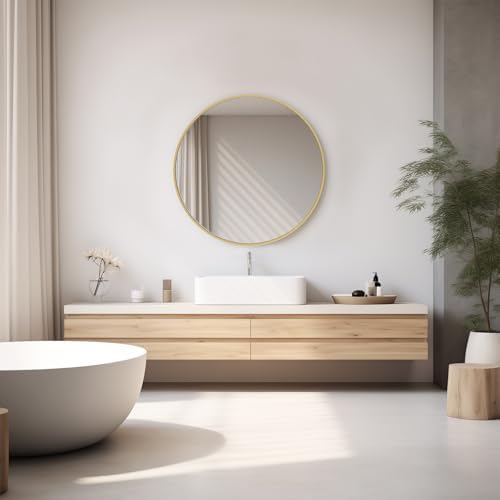 24 Inch Round Mirror with Gold Frame for Bathroom and Entryway