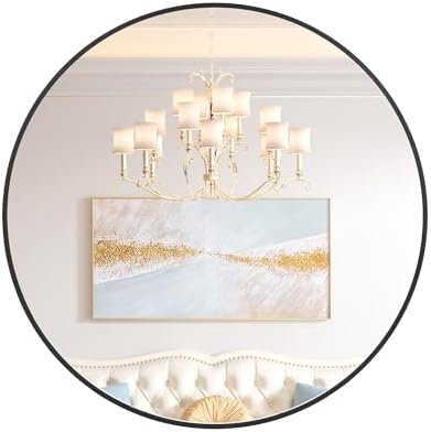 Black 20 Inch Round Mirror with Brushed Metal Frame