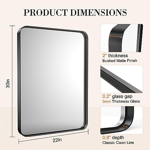 NEWBULIG 22x30 Inch Matte Black Bathroom Mirror