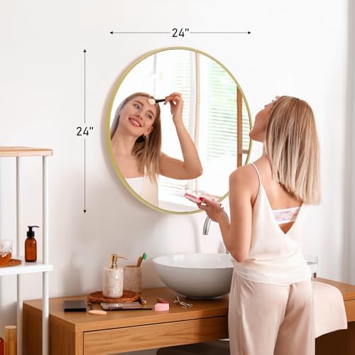 24 Inch Round Mirror with Gold Frame for Bathroom and Entryway