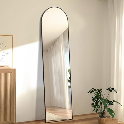 PUZONJIG 55x15 Arched Black Mirror with Frosted Metal Frame