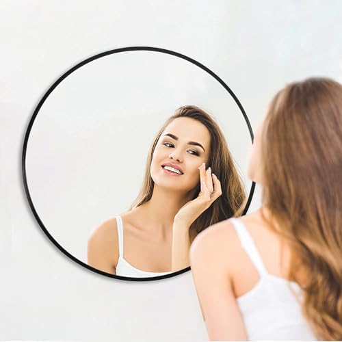 Black Metal Framed 24 Inch Round Wall Mirror