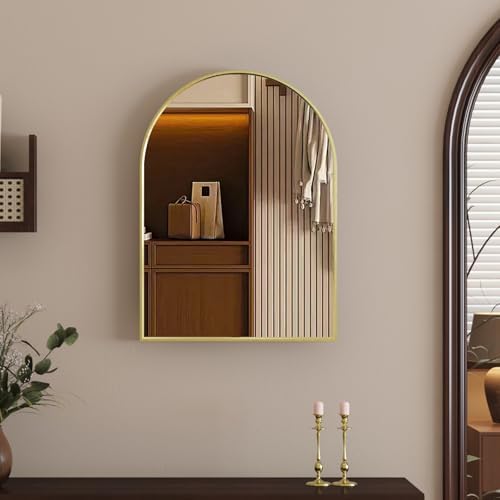 16 x 21 Gold Arched Bathroom Mirror with Tempered Glass