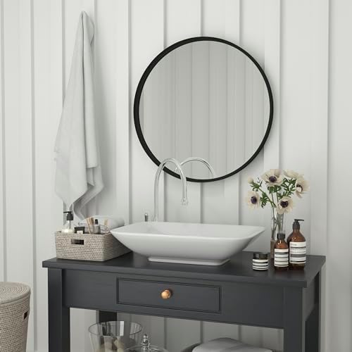 Large Round Wall Mirror - 24 Inch Black Frame Decor