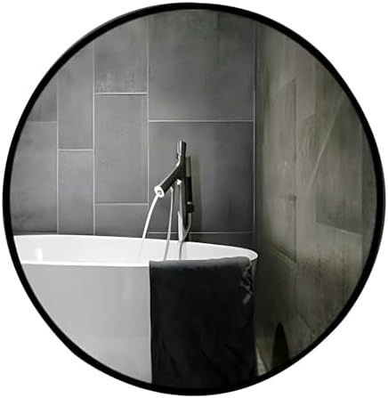 TZUFA 30cm Round Metal Bathroom Mirror - Black