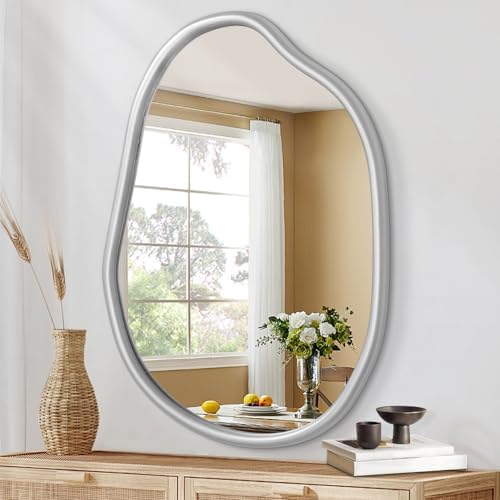 Asymmetrical Wall Mirror with Irregular Wood Frame 1