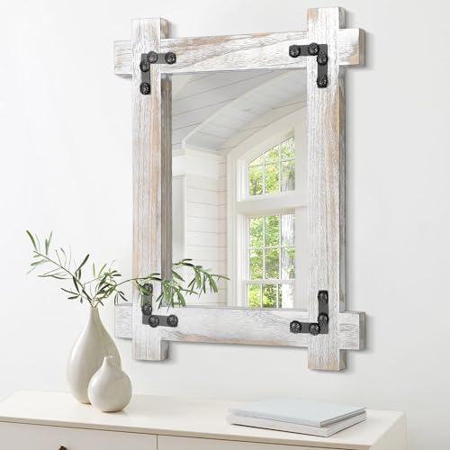 Farmhouse Rustic Wall Mirror with Wood Frame