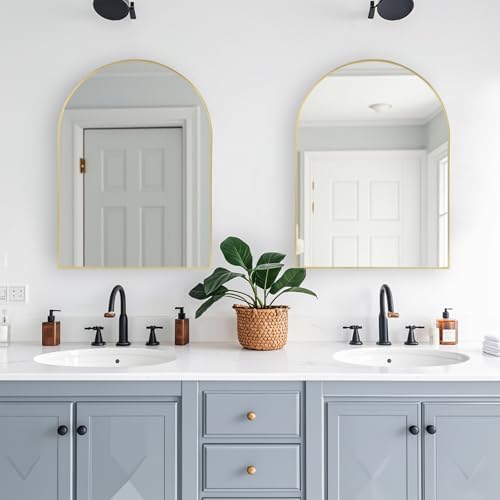 FARMER 20x30 Inch Gold Arched Bathroom Mirror with Metal Frame