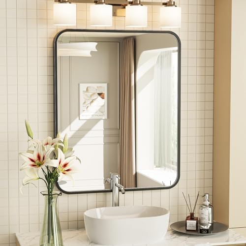 OBESTIK 16x20 Black Rectangle Bathroom Mirror with Tempered Glass Frame