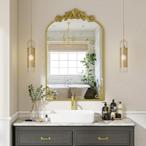 VooBang 24x36 inch Vintage Arched Gold Mirror