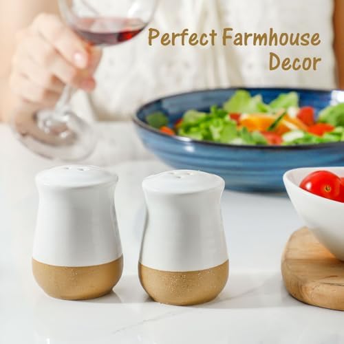 Hasense Salt Pepper Shaker Set Ceramic White Cute Design Refillable Farmhouse Kitchen Decor