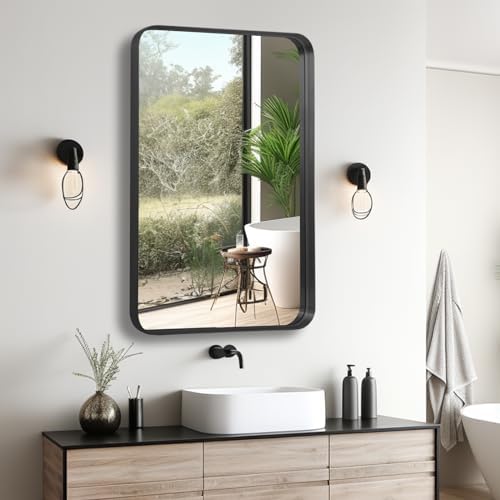 Anpark 24x36 Inch Black Metal Wall Mirror with Deep Frame