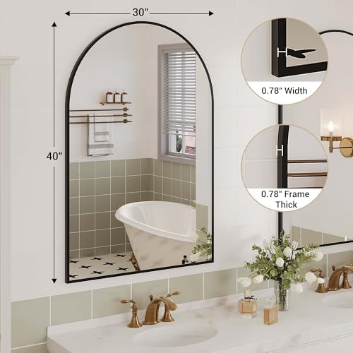 GAOMON 30x40 Modern Black Arched Wall Mirror