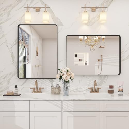 CHARMOR 20x30 Inch Black Metal Framed Wall Mirror