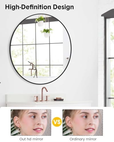 18 Inch Black Round Safety Wall Mirror - Gold Frame