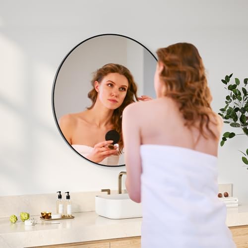 IDEALHOUSE 24 Inch Black Round Wall Mirror 1