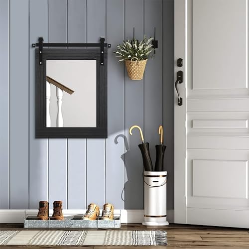 AAZZKANG 20x16 Inch Barn Door Style Wood Mirror
