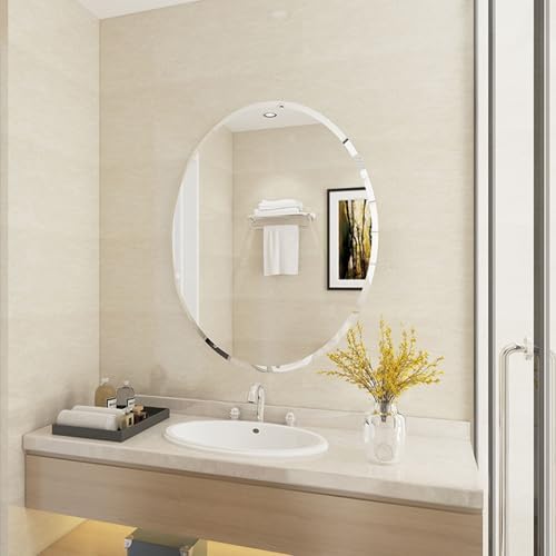 Oval Frameless Mirror Bathroom 40x60 cm Modern Design