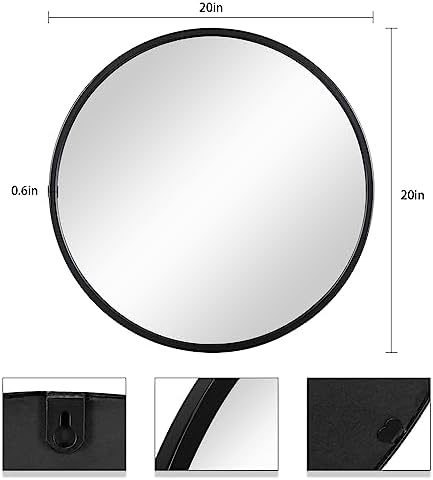 EMAISON 20 Inch Round Black Metal Frame Mirror for Bathroom and Home Dcor