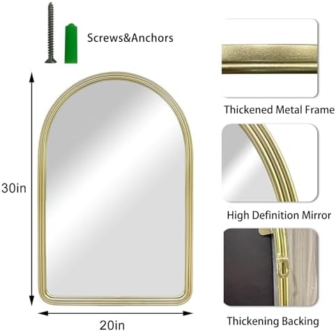 Gold Arched Mirror 20x30 Wall Decor for Bathroom Living Room