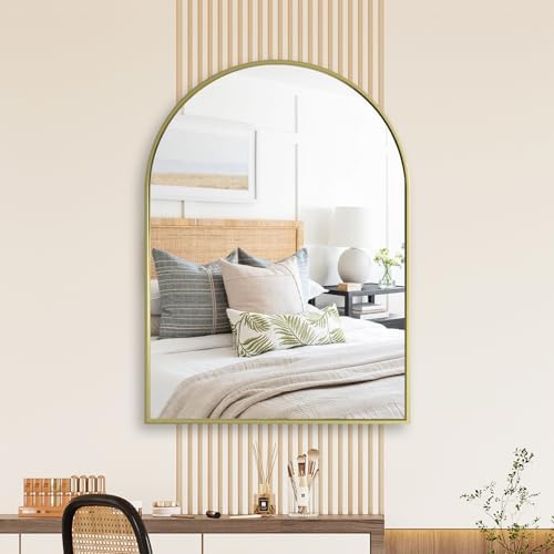 16 x 21 Gold Arched Bathroom Mirror with Tempered Glass
