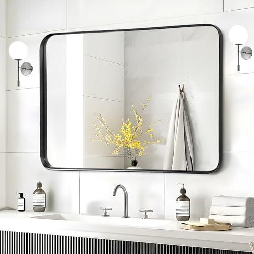 Black Matte Metal Frame Mirror - 40x30 Inch Rectangle Over Sink