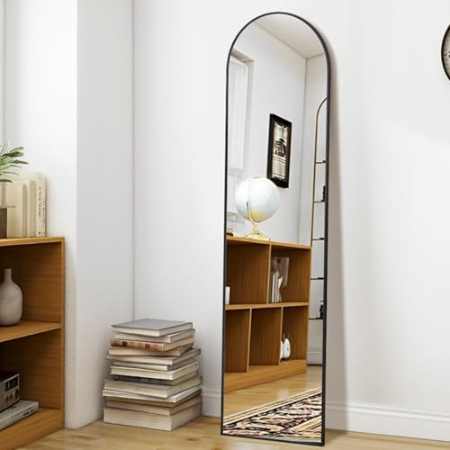PUZONJIG 55x15 Arched Black Mirror with Frosted Metal Frame