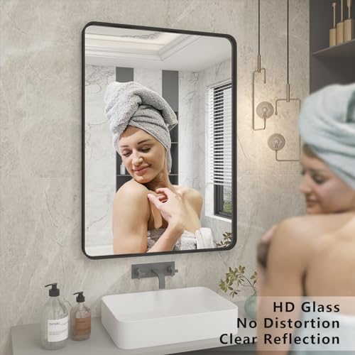 CHARMOR 20x30 Inch Black Metal Framed Wall Mirror