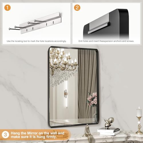 22x30 Black Vanity Mirror with Anti-Rust Frame
