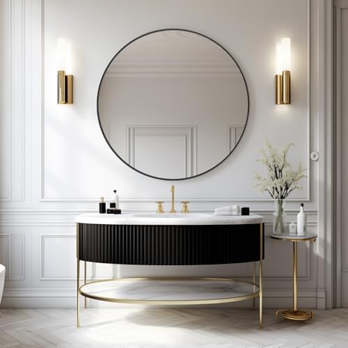 24 Inch Black Round Bathroom Mirror with Metal Frame