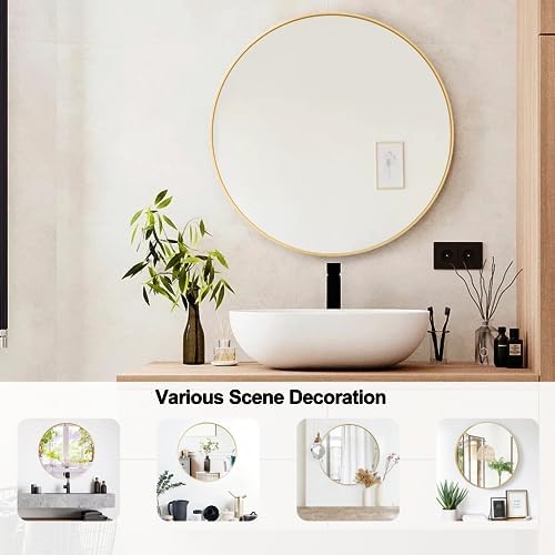 Heymirro 24 Inch Round Bathroom Mirror with Gold Aluminum Alloy Frame