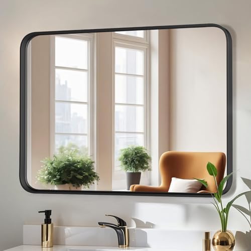 Atilioo 40x30 Inch Black Metal Bathroom Mirror
