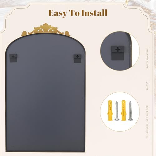 VooBang 24x36 inch Vintage Arched Gold Mirror