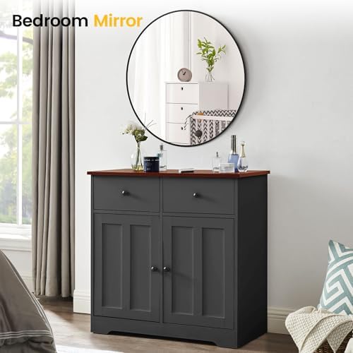Black 20 Inch Round Mirror with Brushed Metal Frame