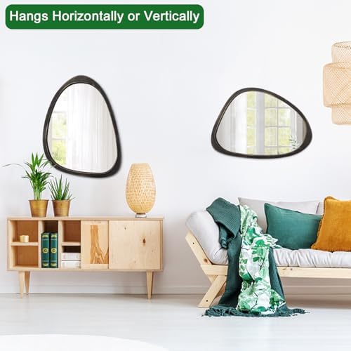 Lzuso 20x16 Green Wooden Irregular Oval Mirror