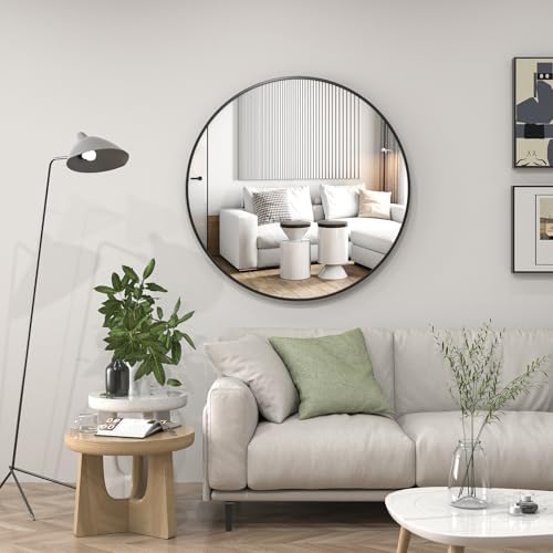 EDTEMI 24 Inch Round Mirror - Black Metal Frame 1