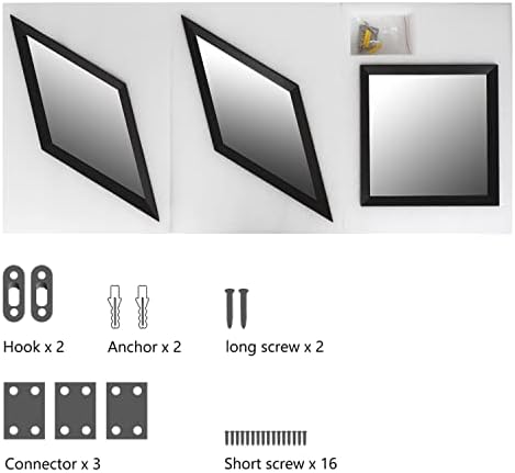 H-A 10x10 Inch Wall Mirror Set of 3 Black