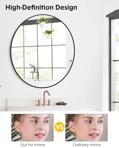 20 Inch Black Round Wall Mirror for Bathroom and Entryway