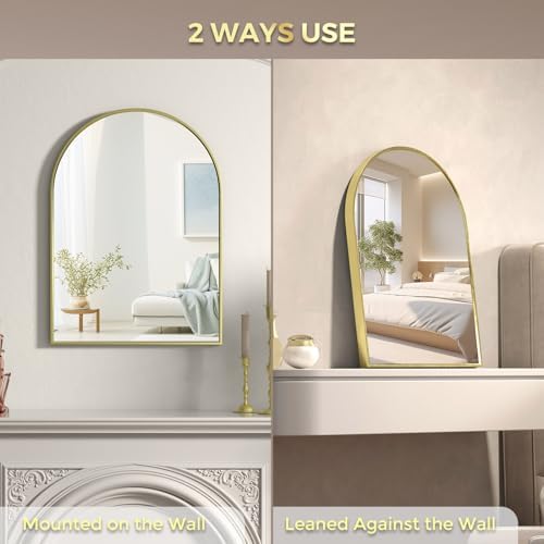 16 x 21 Gold Arched Bathroom Mirror with Tempered Glass