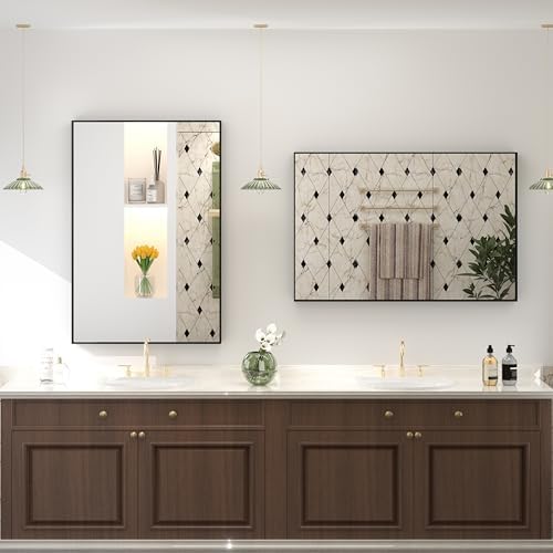 CHARMOR 22x30 Inch Matte Black Wall Mirror