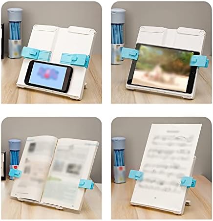 Adjustable Book Stand with 2 Clip Options for Kitchen and Office