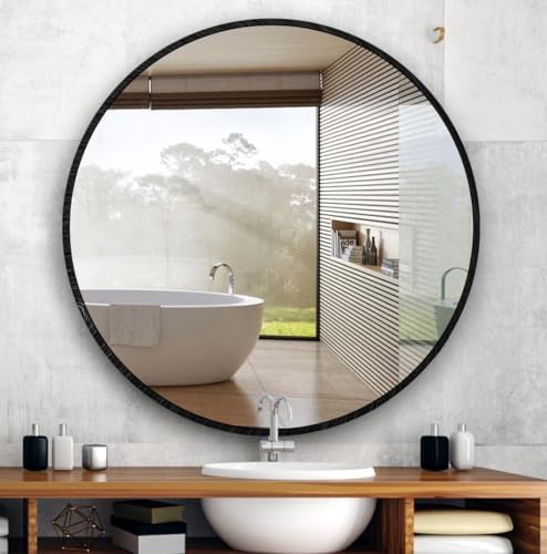 Itrue 30 Inch Round Black Bathroom Mirror with Metal Frame