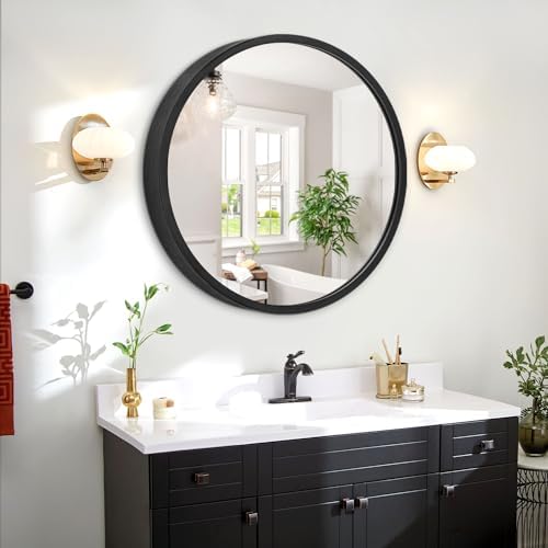 JJUUYOU 20 Inch Round Wall Mirror Black Modern Metal Frame
