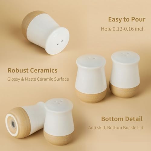 Hasense Salt Pepper Shaker Set Ceramic White Cute Design Refillable Farmhouse Kitchen Decor