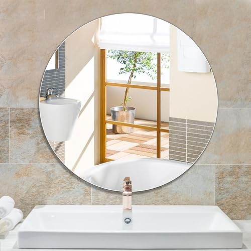 NOIRDA 30cm Round Frameless Bathroom Mirror with Beveled Edge