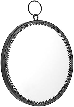 WESIEVYA Round Black Hanging Wall Mirror