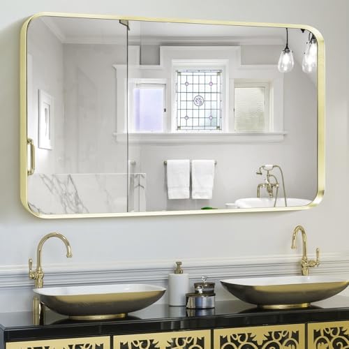Minuover Wall Mount Mirror Brushed Gold Frame 30x40 Tempered Glass Vanity Mirror